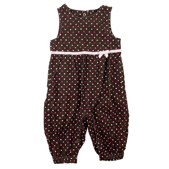Gymboree Sleeveless Brown Polka Dot Corduroy Romper Size 6-12 M - Picture 1 of 10